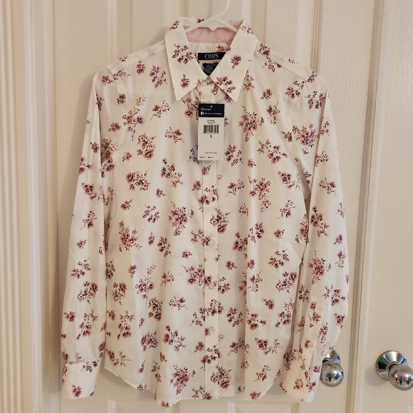 Chaps Women Dress Blouse White Pink Flowers S/P/CH - Picture 1 of 8